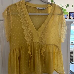 Zara Mustard Lace Detail Blouse